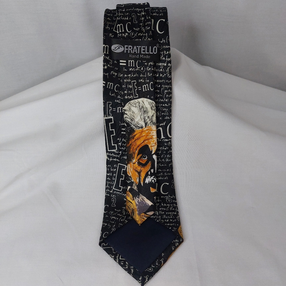 FRATELLO ALBERT EINSTIEN Mens Necktie Black‎ Print Handmade Tie 58"x3.5" - Picture 3 of 3